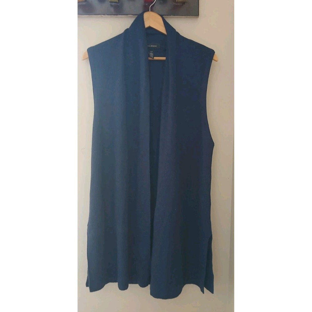 Halogen 100% Cashmere Sleeveless Open Front Longline Sweater Vest One Size